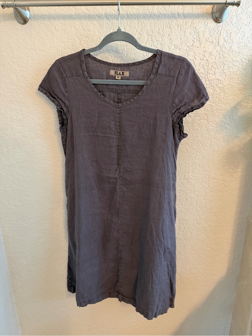 Flax Slate Gray Short-Sleeve Linen Tunic Dress